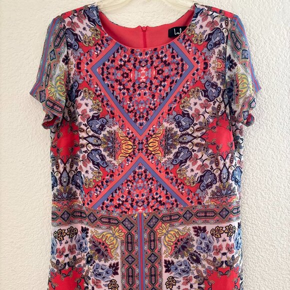 Lulus Sangria Coral Pink Tile Print Shift Dress SIZE LARGE - Picture 4 of 12